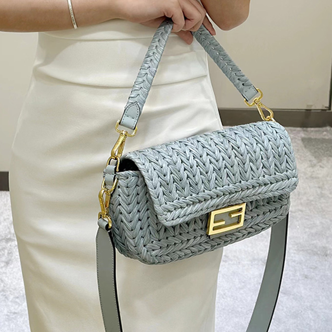 fendi baguette handmade raffia shoulder bag